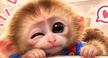Cute fluffy baby monkey winking